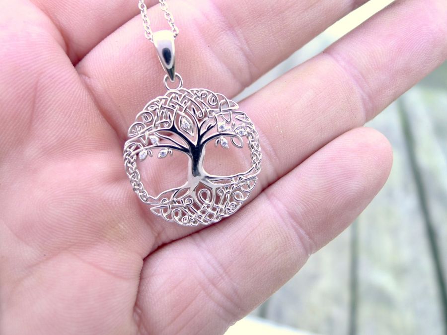 Mens Silver Celtic Tree of Life Pendant Protection Necklace Stainless Steel  24
